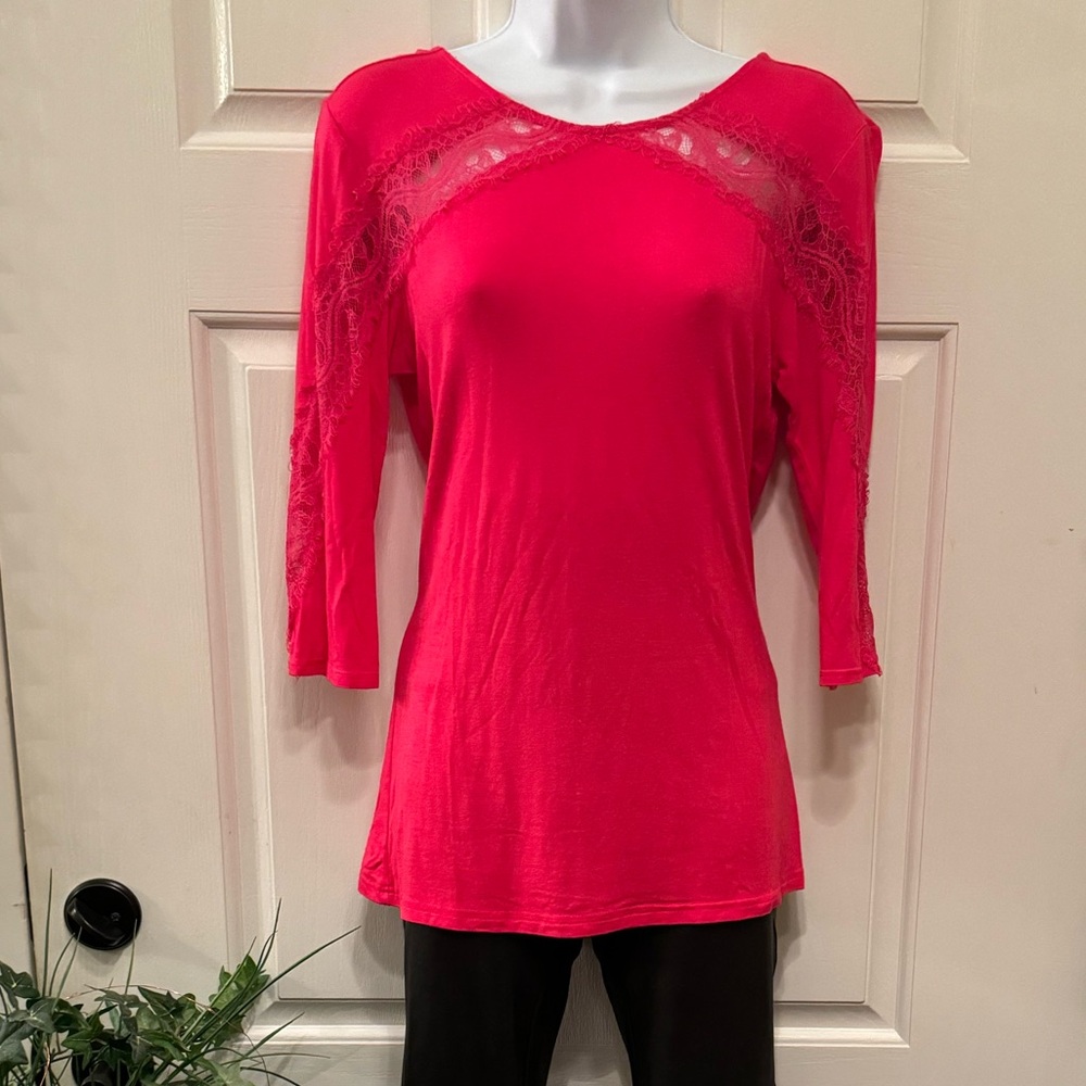 BKE red pink top with lace detail